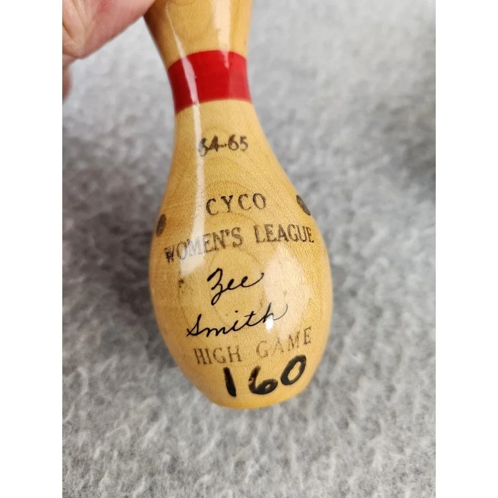 Vintage Miniature Wood lacquered 4 inch bowling pin Trophy League 1960s Pins Lot